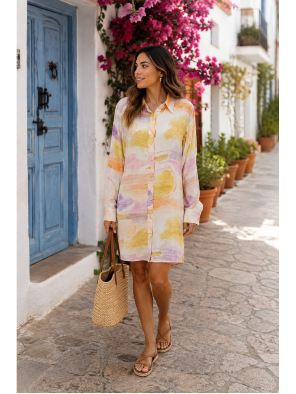 Charlie Holiday Naomi Watercolor Shirt Dress Ibiza Boho Size 6 Boho Resort Style
